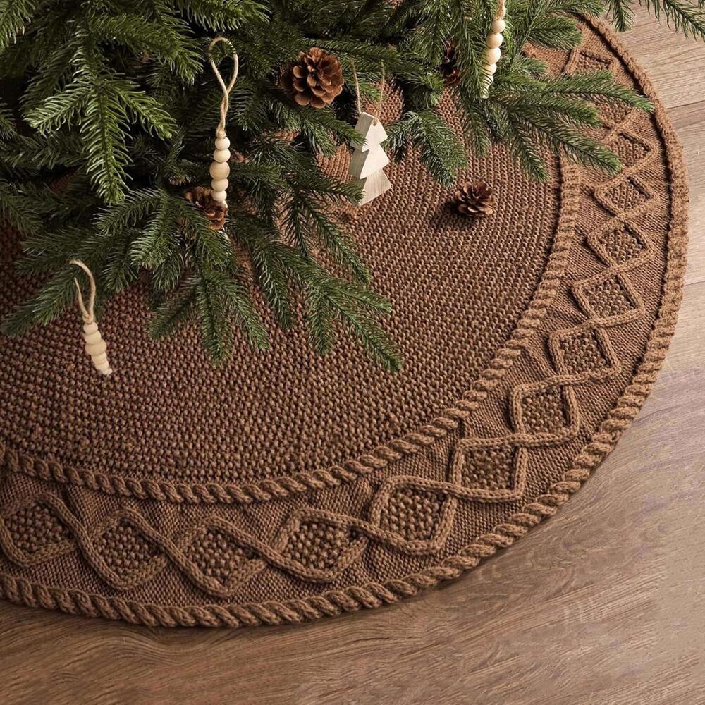 NWT Theory LimBridge 36 inch Christmas Tree Skirt, Wester Brown Knit Farmhouse